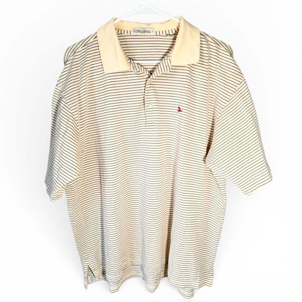 Peter Millar Men’s Polo Shirt Short Sleeve Size Large Yellow Stripe Golf Logo